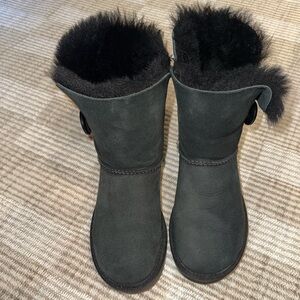 UGG Charcoal Suede Boots with Fur Trim